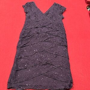 Dress Barn Black Lace V-Neck Midi Dress with Subtle Sparkle